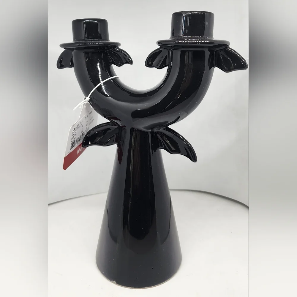 Doi Bat Wings Double Candlestick Holder Black 9 In‎